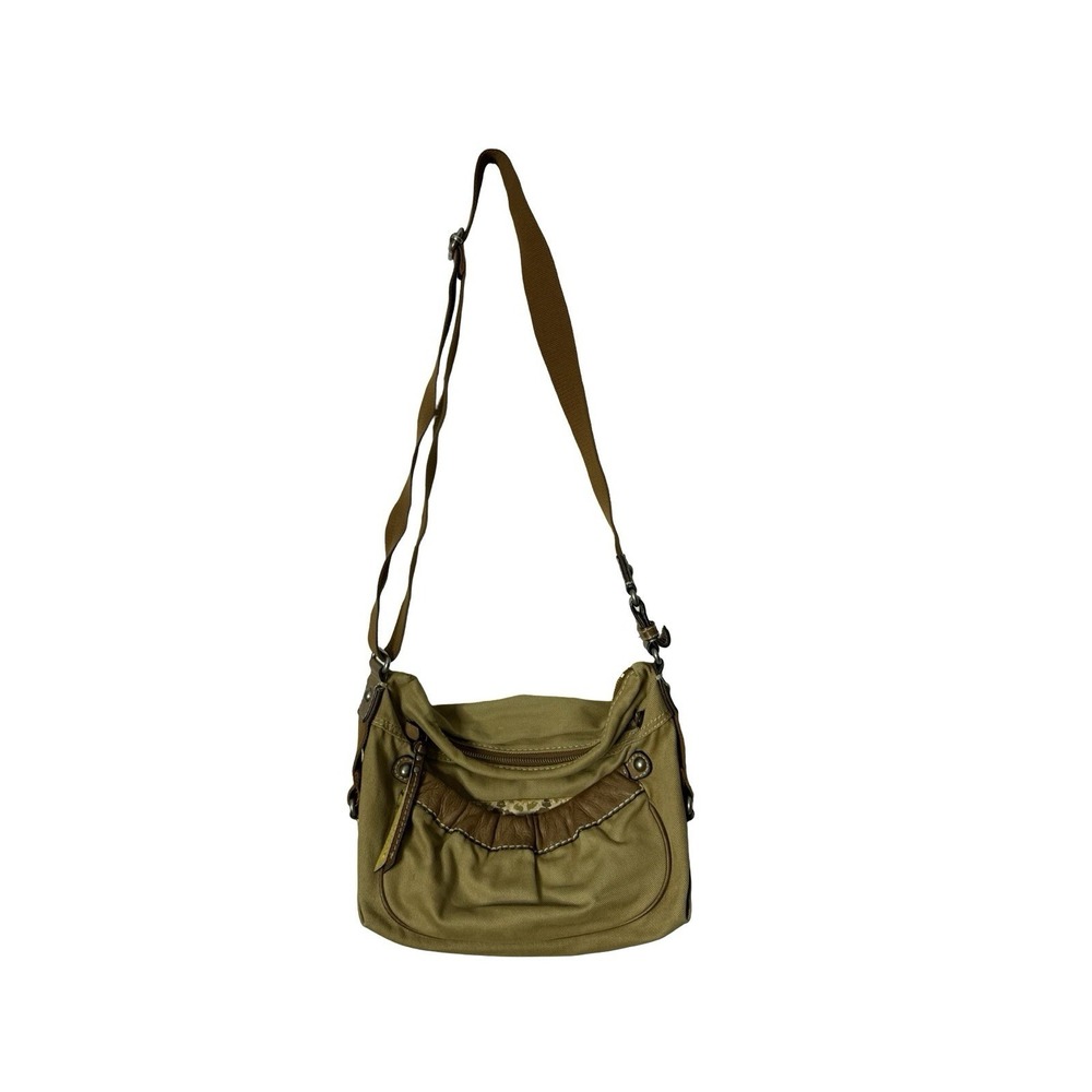 Fossil crossbody handbag Canvas tan leather trim‎ boho vintage